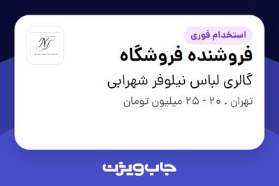 استخدام فروشنده فروشگاه - خانم در گالری لباس نیلوفر شهرابی